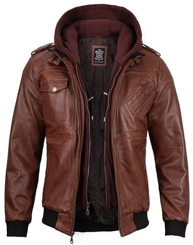 Blingsoul Men's Real Lambskin Leather Bomber Jacket With Hood