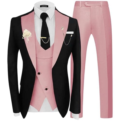 Wangyue Men's Double Breasted Tuxedo Suit 3-Piece Slim Fit Sets for Wedding Prom