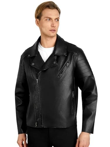 WULFUL Men's Faux Leather Bomber Jacket for Motorcycle