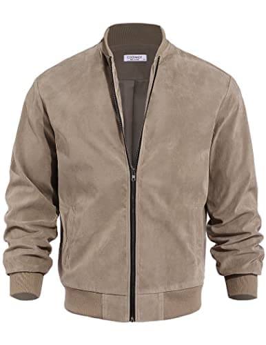 COOFANDY Men's Casual Vintage Lightweight Suede Bomber Jacket