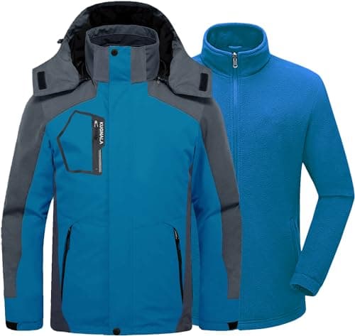 Kugnala Men's Winter Waterproof 3 in 1 Warm Snow Fleece Jacket S-6XL