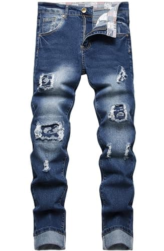 Slim Fit Ripped Distressed Stretch Jeans for Men