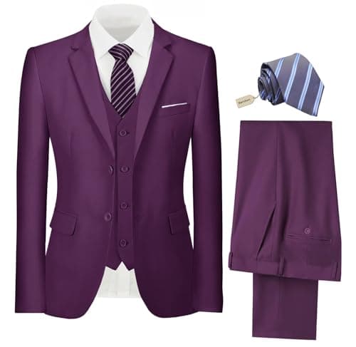Pyiuhs Slim Fit 3 Piece Wedding Groomsmen Suit Set