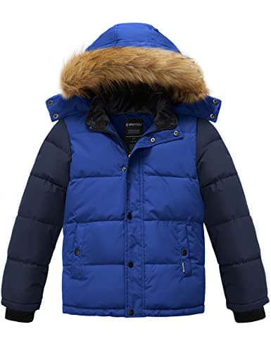 Boys' Winter Waterproof Faux Fur Hood Puffer Jacket