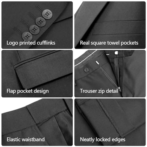 WYWK Men's Slim Fit 2-piece Suit Solid Color Blazer and Pants Tie Wedding Business Party