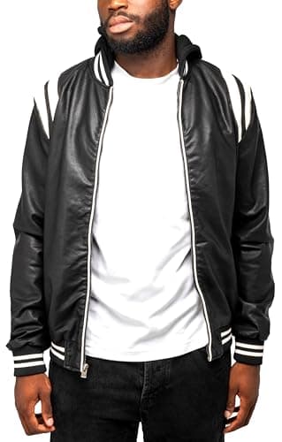 X RAY Men's Hooded PU Leather Jacket, Black, Large