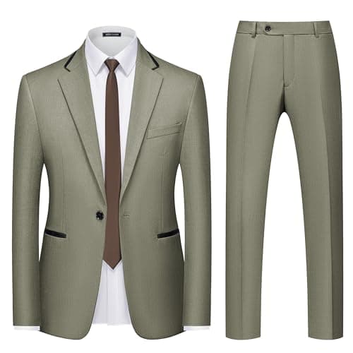 WEEN CHARM Men's Slim Fit 2-Piece One-Button Blazer & Tuxedo Pants Wedding Prom Suit Set