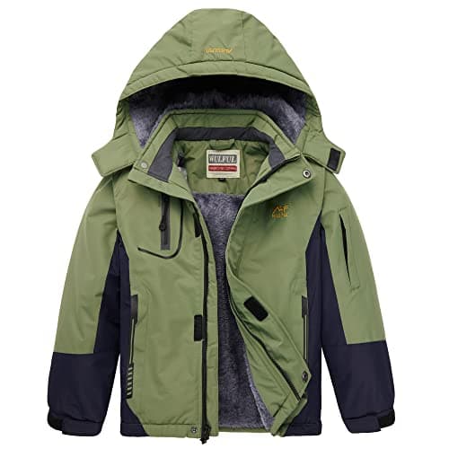 WULFUL Boys' Waterproof Fleece Hooded Ski Jacket