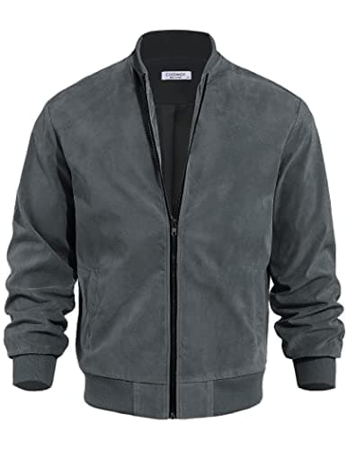COOFANDY Men's Casual Vintage Lightweight Suede Bomber Jacket