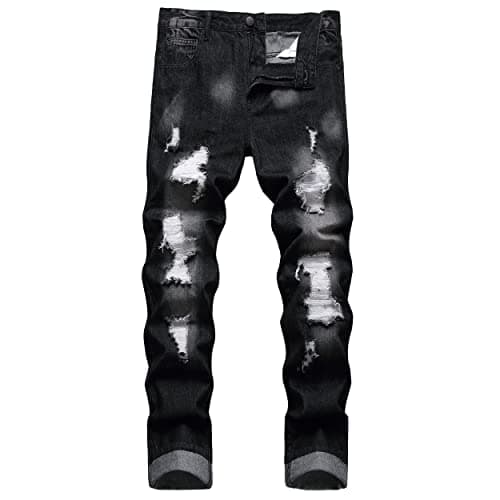 COOSVEN Men's Ripped Slim Straight Denim Jeans with Holes