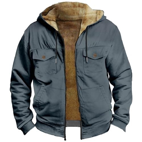 Thick Fleece Full Zip Hoodie for Men Sherpa Lined Warm Coat
