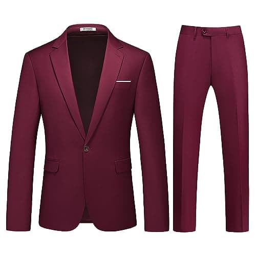 KUDMOL Mens Slim Fit 2-Piece Solid Casual Suit Jacket & Pants Set