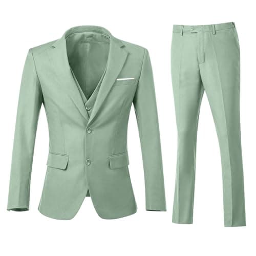 ZKHOECR Men's 3-Piece Slim Fit Two-Button Suit Set Jacket & Pants