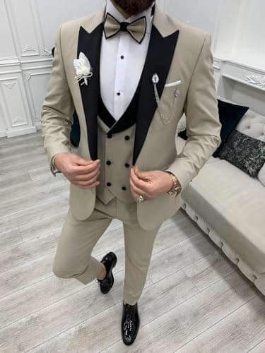 Wangyue Men's Slim Fit Tuxedo 3-Piece Suit for Wedding Party Prom Dinner