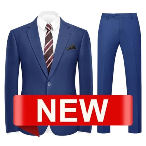 WYWK Men's Slim Fit 2-piece Suit Solid Color Blazer and Pants Tie Wedding Business Party