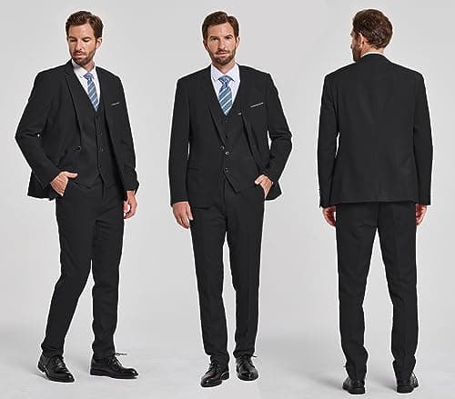 Hihawk Men's Slim Fit 3-Piece Stretch Suit with Blazer, Vest, Pants, and Tie