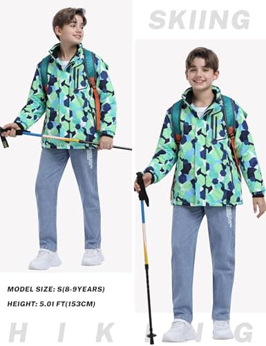 MoFiz Boys Waterproof Winter Hooded Ski Jacket with Zip Pockets