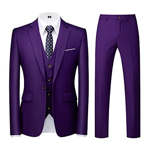 KUDORO Mens 3 Piece Tuxedo Suit Blazer Vest Pants Formal Set