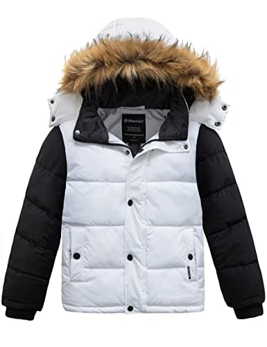 Boys' Winter Waterproof Faux Fur Hood Puffer Jacket