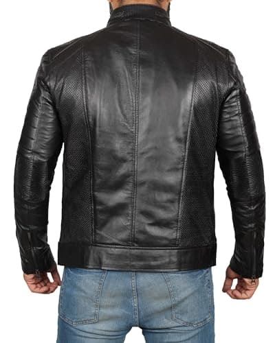 Decrum Men's Black and Brown Leather Motorcycle Jacket