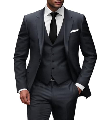 Wangyue Men Slim Fit 3-Piece Solid Wedding Suit Single Breasted Blazer Vest Pants Set