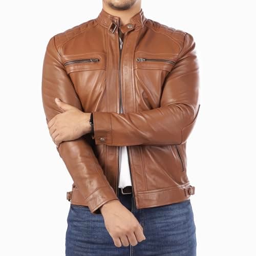 Jild Signature Diamond Style Men's Premium Lambskin Leather Motorcycle Jacket Vintage Look
