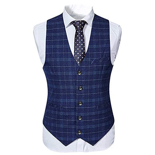 Cloudstyle Men's Slim Fit Checked Blue/Black Single Breasted Vintage Suit