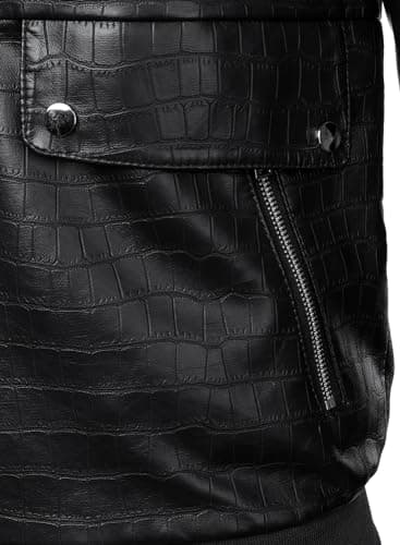 HOOD CREW Men's Lightweight Faux Leather Varsity Bomber Jacket