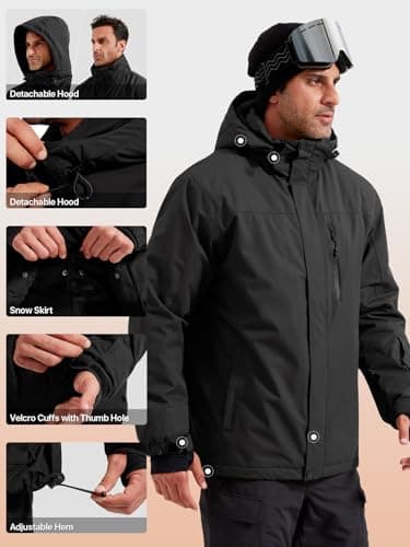 Men's Waterproof Ski Snow Jacket with Hood
