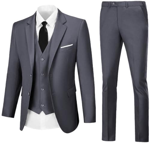 WOMS Mens Slim Fit 3 Piece Suit Set 2 Button Blazer Vest Pants