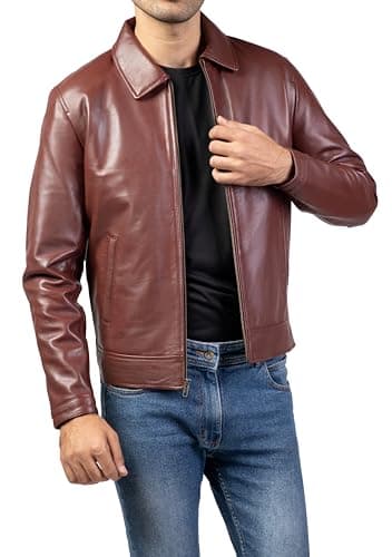 Premium Leather Jacket for Men - Classic Polo Collar Style for Everyday Wear