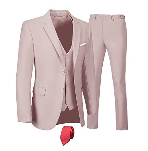 Men's 3-Piece Slim Fit Suit Set - Wedding Business Tuxedo with Blazer, Vest, Pants & Tie