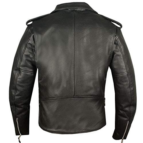 Men's Iconic Brando Leather Motorcycle Jacket - Premium Buffalo Hide, Side Laces, Concealed Pockets, All-Season Black L