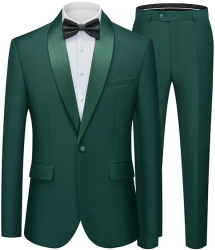 WEEN CHARM Men's Slim Fit 2-Piece One-Button Blazer & Tuxedo Pants Wedding Prom Suit Set