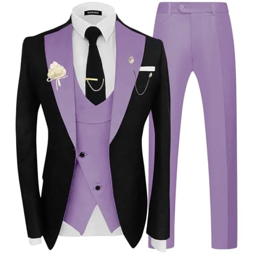 Wangyue Men's Double Breasted Tuxedo Suit 3-Piece Slim Fit Sets for Wedding Prom