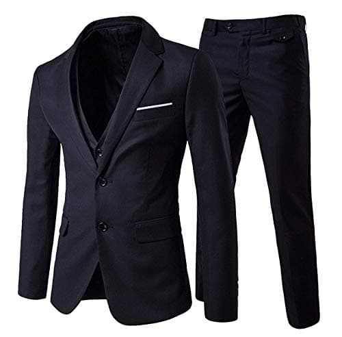 Cloudstyle Men's 3-Piece 2-Buttons Slim Fit Solid Color Smart Wedding Suit