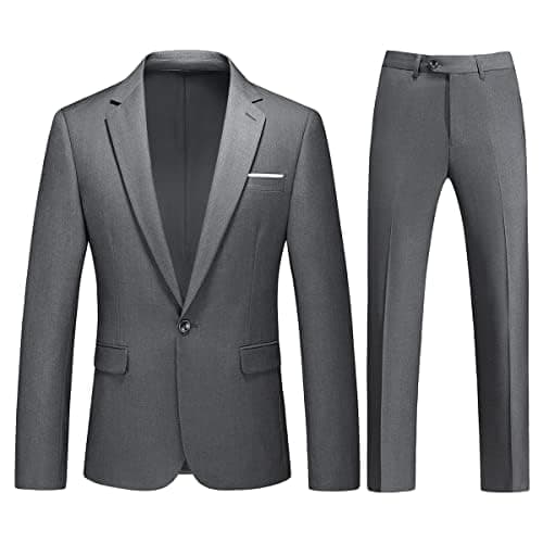 KUDMOL Men's Slim Fit 2-Piece Casual One-Button Solid Suits for Business and Wedding Party