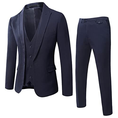 WULFUL Men’s Slim Fit 3-Piece Suit: Blazer, Vest & Pants for Business and Weddings
