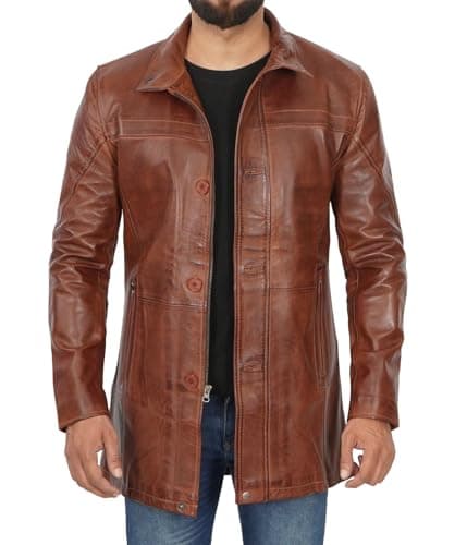 Fjackets Real Lambskin ¾ Length Leather Coat for Men - Brown & Black