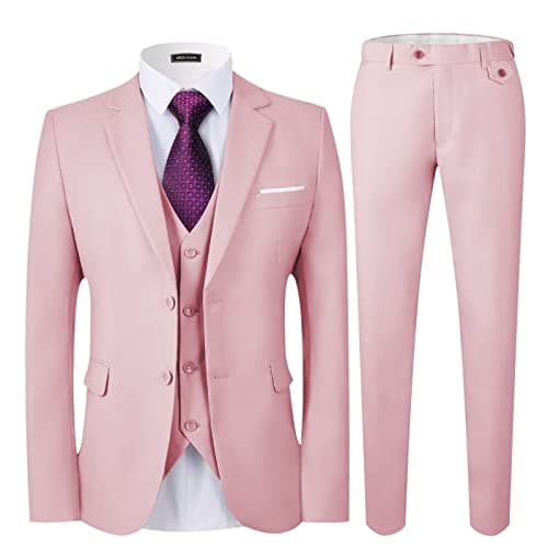 WEEN CHARM Men's Slim Fit 3-Piece Tuxedo Suit 2-Button Jacket Pants Tie
