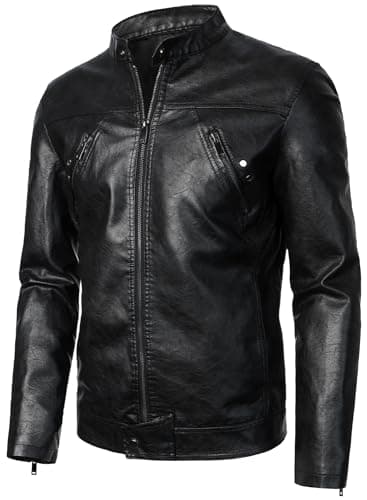 HOOD CREW Men's Lightweight Vintage Faux Leather Biker Jacket