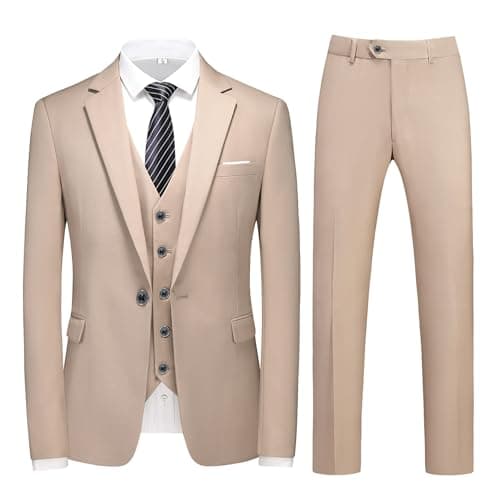 MOGU Mens Slim Fit 3 Piece Dress Suit Tuxedo One Button Side Vents