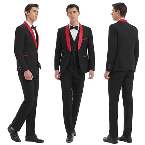 Beauty-Emily Men's 3-Piece Slim Fit Suit Set Jacket Vest Pants