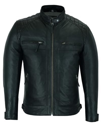 Vance Leather Men's Austin Brown Waxed Lambskin Cafe Racer Motorcycle Jacket