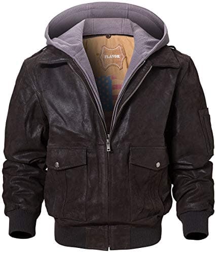 FLAVOR Men's Leather Flight Bomber Jacket