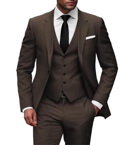 Wangyue Men Slim Fit 3-Piece Solid Wedding Suit Single Breasted Blazer Vest Pants Set