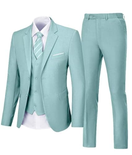 Aowdoy Men's 3-Piece Slim Fit Tuxedo Suit 2 Buttons for WeddingsProm Business