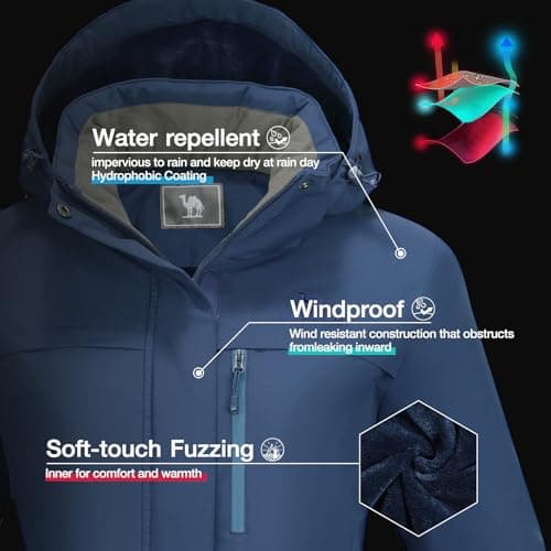 CAMEL CROWN Women's Waterproof Winter Ski Jacket Hooded Fleece Snowboarding Coat