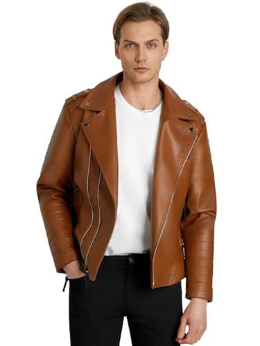 WULFUL Men's Faux Leather Bomber Jacket for Motorcycle