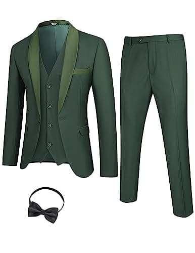 COOFANDY Men's Slim Fit Tuxedo Suit 3-Piece Set with Tie